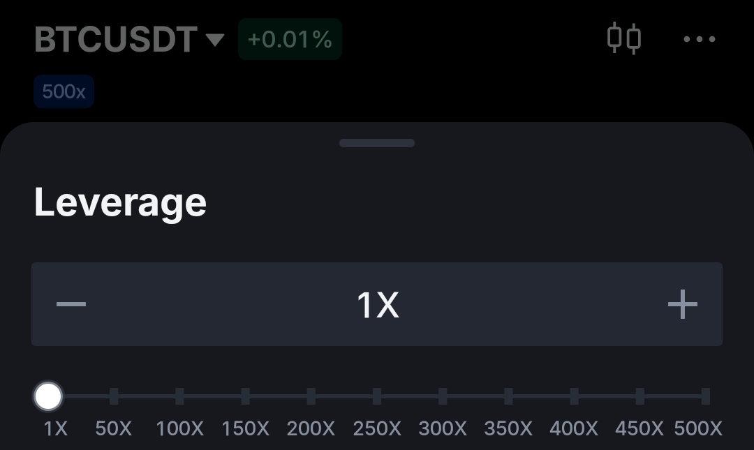 MEXC exchange showing 500x leverage available on BTCUSDT